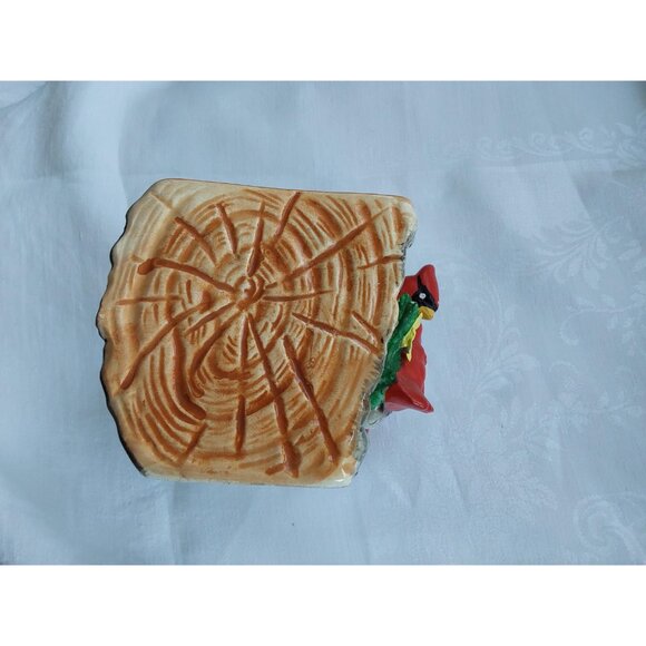 Vintage 1970s Cardinal bird ceramic planter hollow log design no chips or cracks - Picture 2 of 8